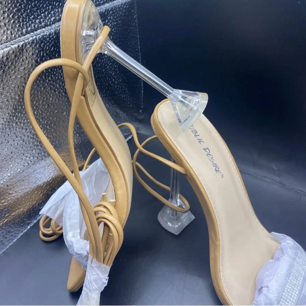 Public Desire- Fawn Heel Sandals w/Ankle Tie- Women’s 7-Color: Beige-NEW!! - Picture 9 of 11